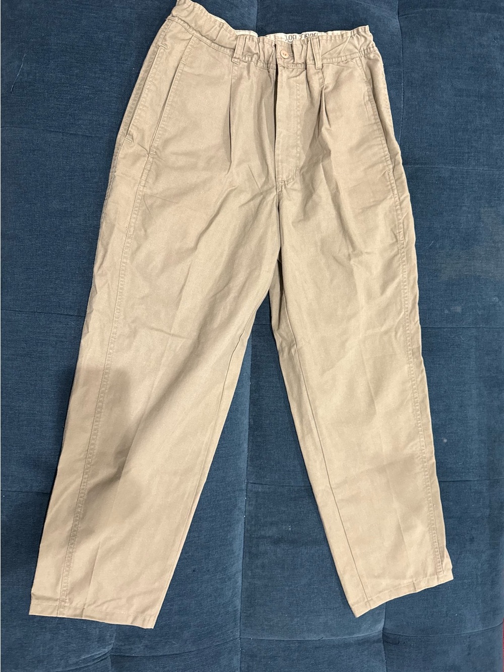 Vintage Bugle Boy Beige Elastic-Waist High Rise Pleated Chino Pants